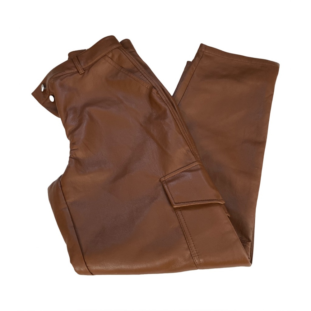 Aritzia Wilfred Faux Leather Cargo Pants Brown Womens 12 Barrel Leg Vegan